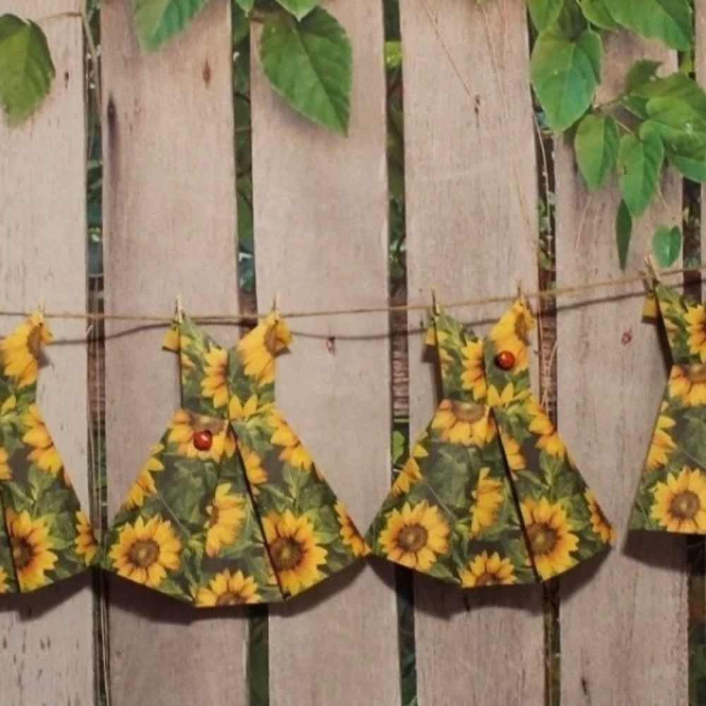 Paper Dress Garland,Sunflower Themed, Set of 5
